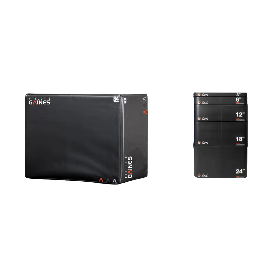 Black plyo box set on a white background, showcasing the sturdy design for fitness training and workouts.